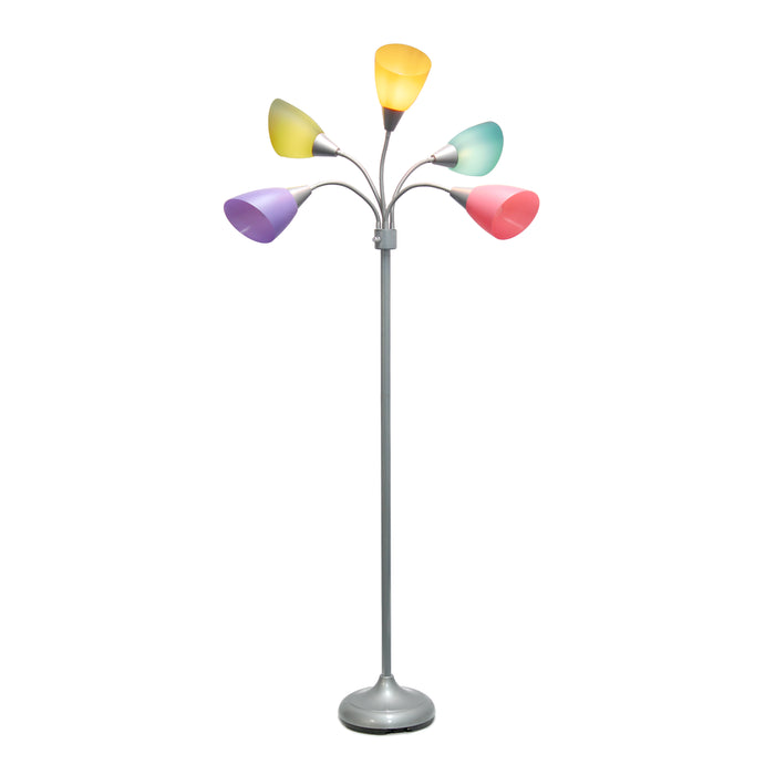 Simple Designs 67\" Contemporary Multi-Head Medusa 5-Light Adjustable Gooseneck Floor Lamp with Fun Shades - Multi-Colour