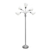 Simple Designs 67\" Contemporary Multi-Head Medusa 5-Light Adjustable Gooseneck Floor Lamp with White Shades - Silver