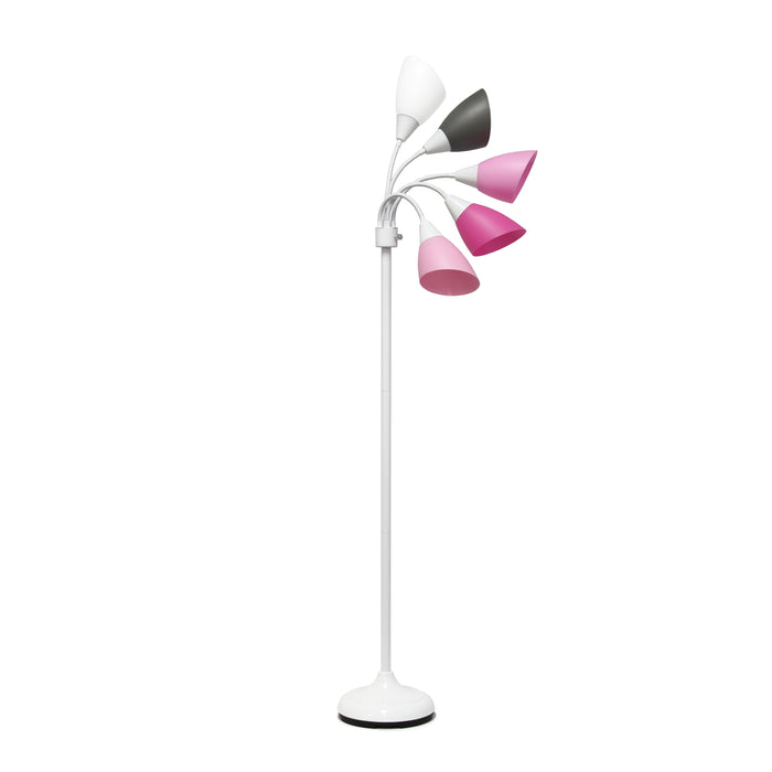 Simple Designs 67\" Contemporary Multi-Head Medusa 5-Light Adjustable Gooseneck Floor Lamp - Pink, White and Grey