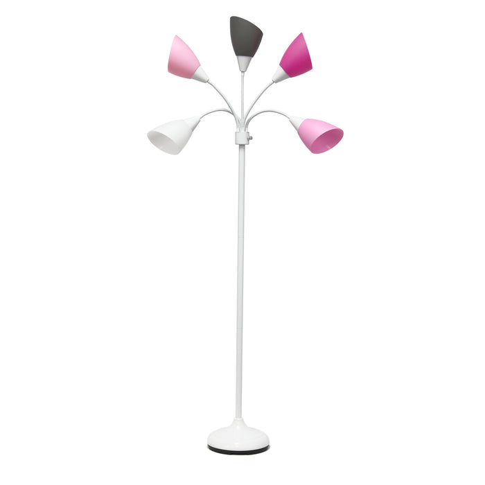 Simple Designs 67\" Contemporary Multi-Head Medusa 5-Light Adjustable Gooseneck Floor Lamp - Pink, White and Grey