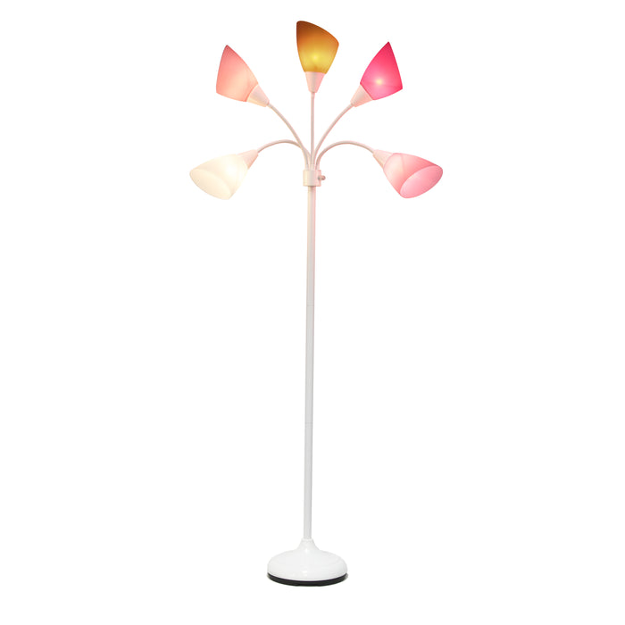 Simple Designs 67\" Contemporary Multi-Head Medusa 5-Light Adjustable Gooseneck Floor Lamp - Pink, White and Grey