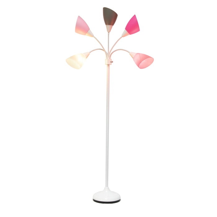 Simple Designs 67\" Contemporary Multi-Head Medusa 5-Light Adjustable Gooseneck Floor Lamp - Pink, White and Grey