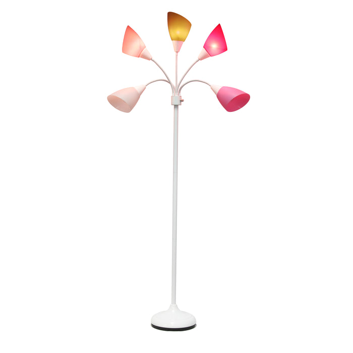 Simple Designs 67\" Contemporary Multi-Head Medusa 5-Light Adjustable Gooseneck Floor Lamp - Pink, White and Grey