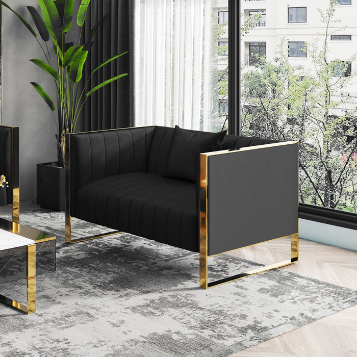 Manhattan Comfort Trillium 57.48\" Velvet Loveseat - Black & Gold