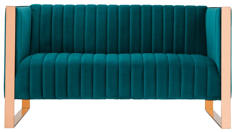 Manhattan Comfort Trillium 57.48\" Velvet Loveseat - Aqua Blue & Gold