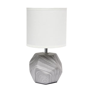 Simple Designs Round Prism Mini Table Lamp with White Fabric Shade - Marble