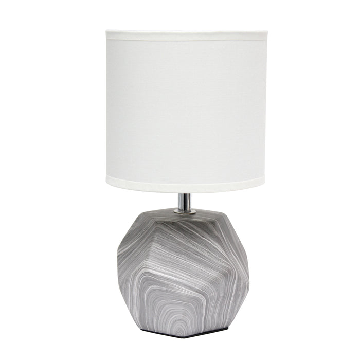 Simple Designs Round Prism Mini Table Lamp with White Fabric Shade - Marble