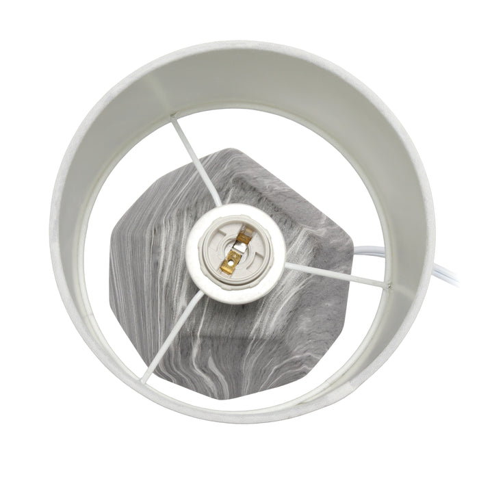 Simple Designs Round Prism Mini Table Lamp with White Fabric Shade - Marble