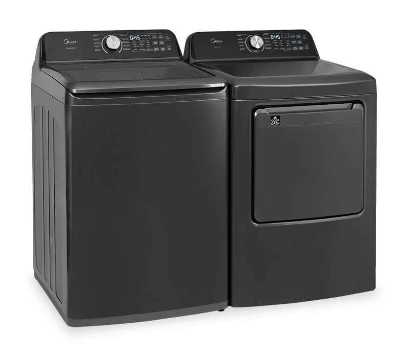 Midea 5.2 Cu. Ft. Top Load Agitator Washer and 7.0 Cu. Ft. Smart Tumble Dryer – Black 