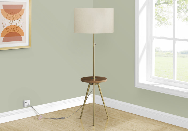 63\" Brass Metal Tripod Floor Lamp with USB Port