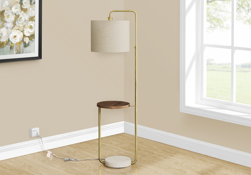 67\" Brass Metal Floor Lamp with USB Port
