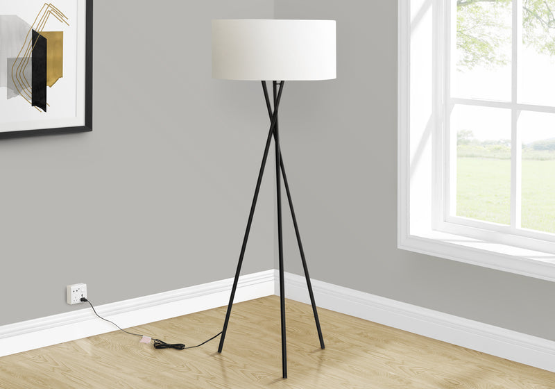 62\" Black Metal Tripod Floor Lamp