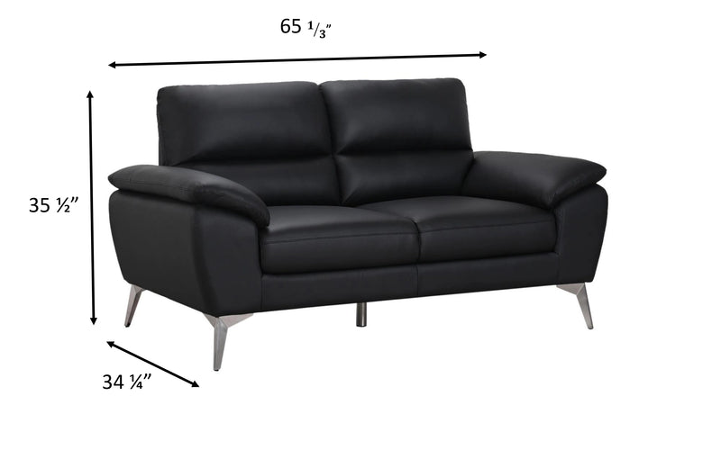 Mystic 65.7” Contemporary Genuine Leather Loveseat – Black