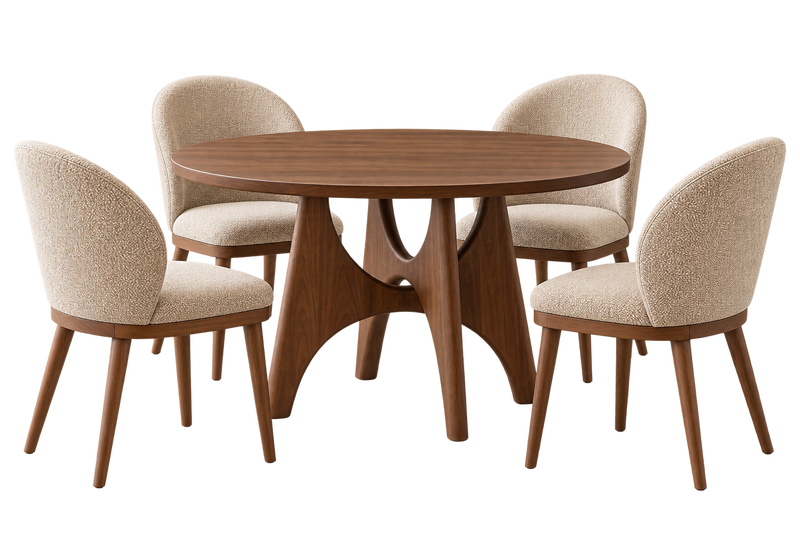 Neo 5pc Dining Set with Table & 4 Ivy Chairs, 47\"W Round - Brown/Taupe