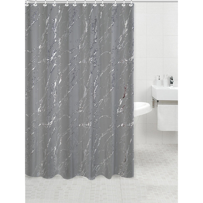 Polyester Silver Foil Marble Printed Shower Curtain Grey