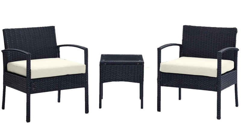 Manhattan Comfort Noli Steel Rattan 3-Piece Patio Conversation Set - Cream