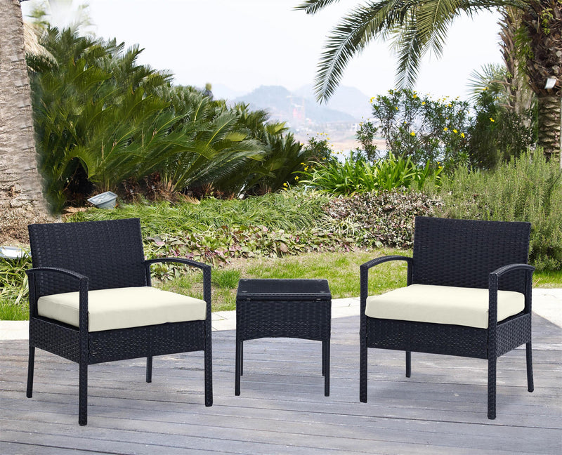 Manhattan Comfort Noli Steel Rattan 3-Piece Patio Conversation Set - Cream