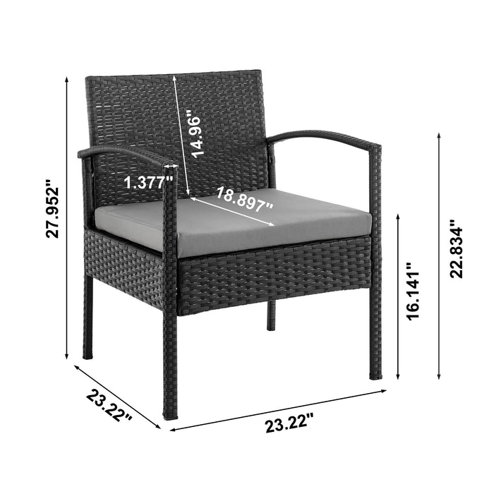 Manhattan Comfort Noli Steel Rattan 4-Piece Patio Conversation Set with Cushions - Grey