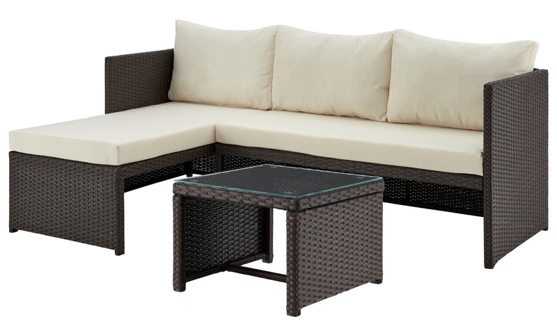 Manhattan Comfort Menton Steel Rattan 2-Piece Chair Lounge & 2-Seater with Coffee Table Patio Set - Cream