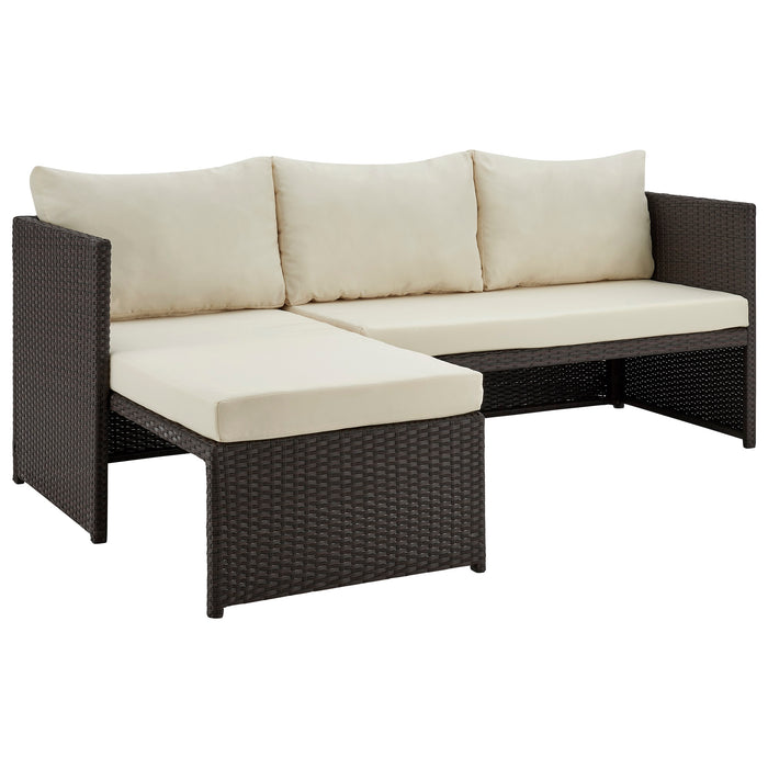 Manhattan Comfort Menton Steel Rattan 2-Piece Chair Lounge & 2-Seater with Coffee Table Patio Set - Cream