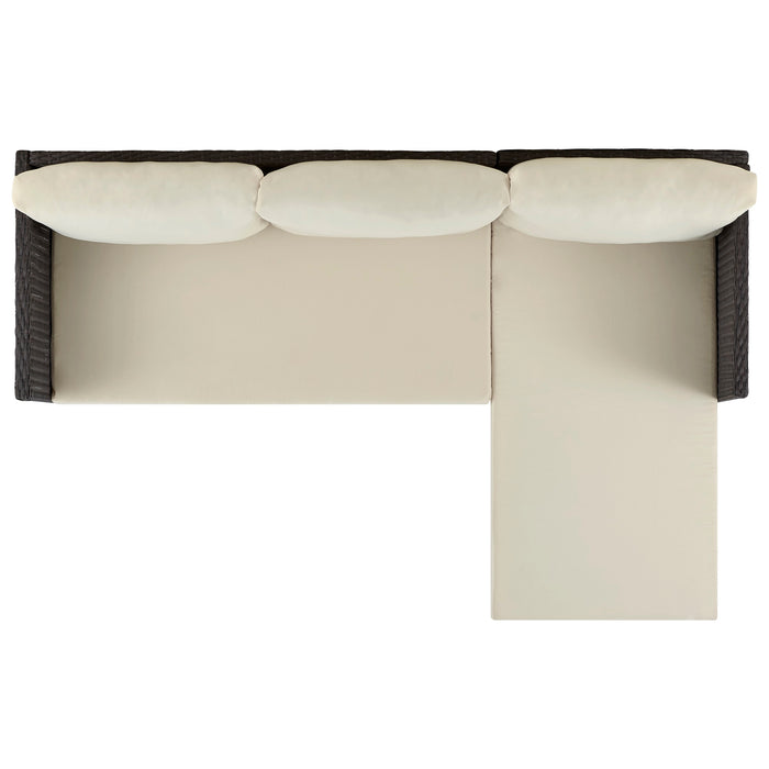 Manhattan Comfort Menton Steel Rattan 2-Piece Chair Lounge & 2-Seater with Coffee Table Patio Set - Cream