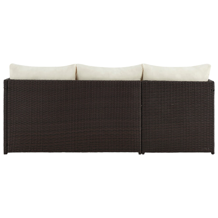 Manhattan Comfort Menton Steel Rattan 2-Piece Chair Lounge & 2-Seater with Coffee Table Patio Set - Cream