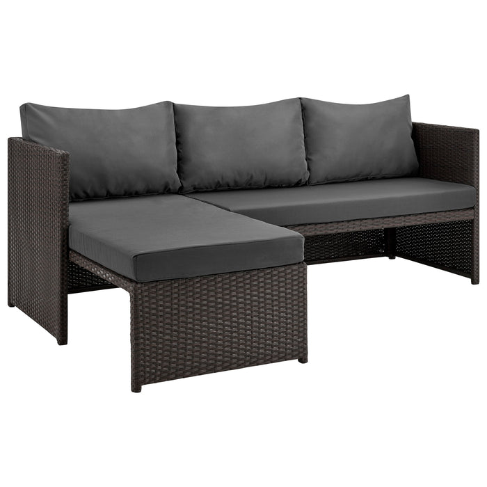 Manhattan Comfort Menton Steel Rattan 2-Piece Chair Lounge & 2-Seater with Coffee Table Patio Set - Grey