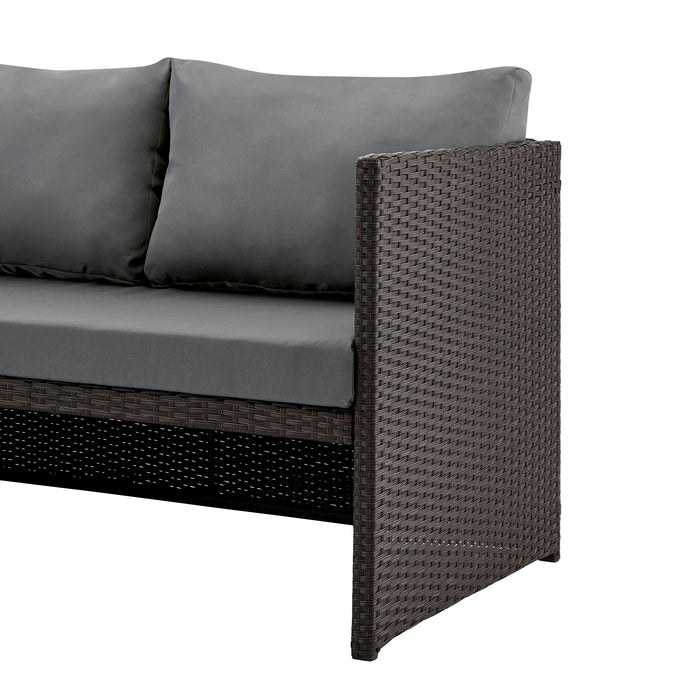 Manhattan Comfort Menton Steel Rattan 2-Piece Chair Lounge & 2-Seater with Coffee Table Patio Set - Grey