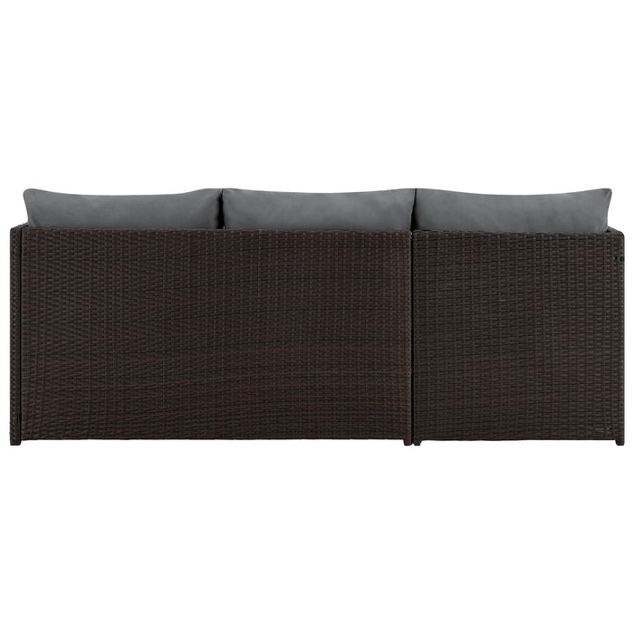 Manhattan Comfort Menton Steel Rattan 2-Piece Chair Lounge & 2-Seater with Coffee Table Patio Set - Grey