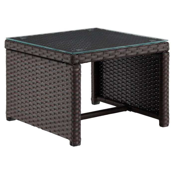 Manhattan Comfort Menton Steel Rattan 2-Piece Chair Lounge & 2-Seater with Coffee Table Patio Set - Grey