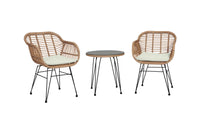Manhattan Comfort Antibes 1.0 Steel Rattan 3-Piece Patio Conversation Set - Cream