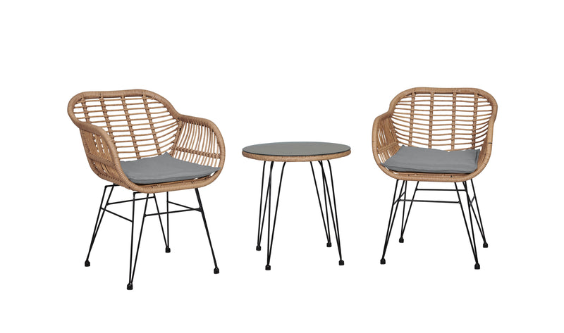 Manhattan Comfort Antibes 1.0 Steel Rattan 3-Piece Patio Conversation Set - Grey