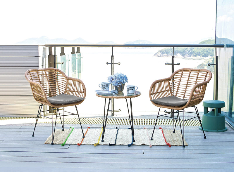 Manhattan Comfort Antibes 1.0 Steel Rattan 3-Piece Patio Conversation Set - Grey