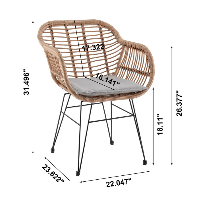Manhattan Comfort Antibes 1.0 Steel Rattan 3-Piece Patio Conversation Set - Grey