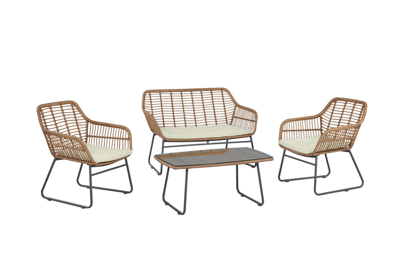 Manhattan Comfort Antibes 2.0 Steel Rattan 4-Piece Patio Conversation Set - Cream