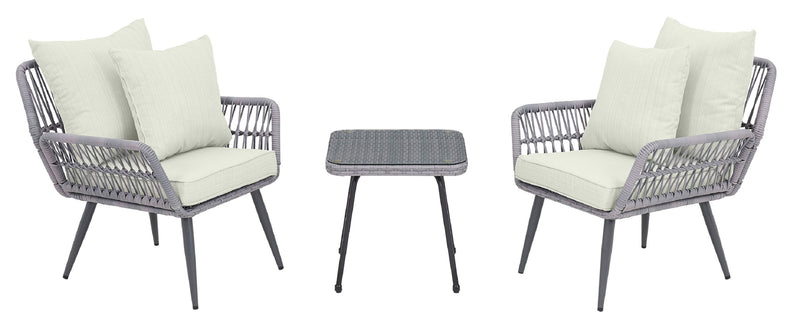 Manhattan Comfort Cannes Rope Wicker 3-Piece Patio Conversation Set - Cream