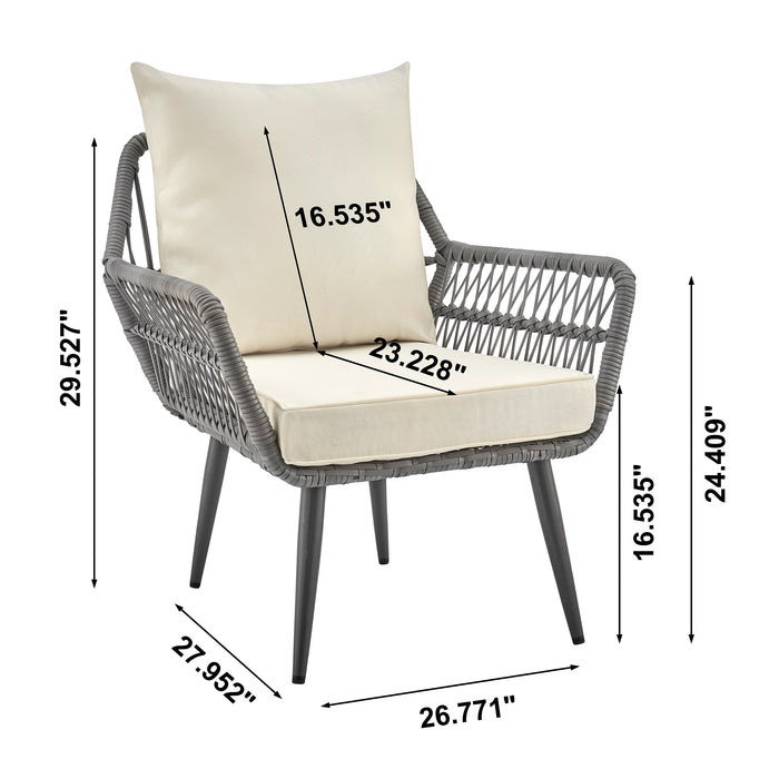 Manhattan Comfort Cannes Rope Wicker 3-Piece Patio Conversation Set - Cream