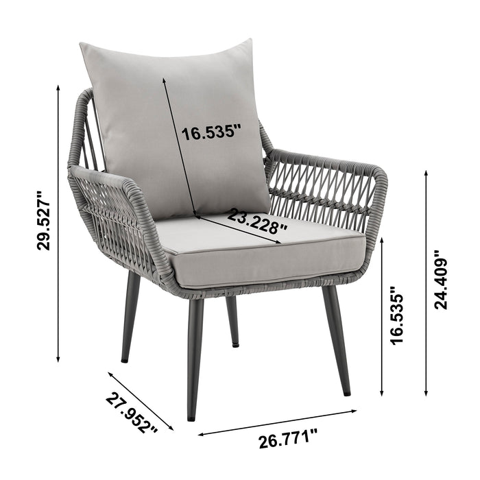 Manhattan Comfort Cannes Rope Wicker 3-Piece Patio Conversation Set - Grey