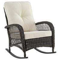 Manhattan Comfort Furttuo Steel Rattan Patio Outdoor Rocking Chair - Cream