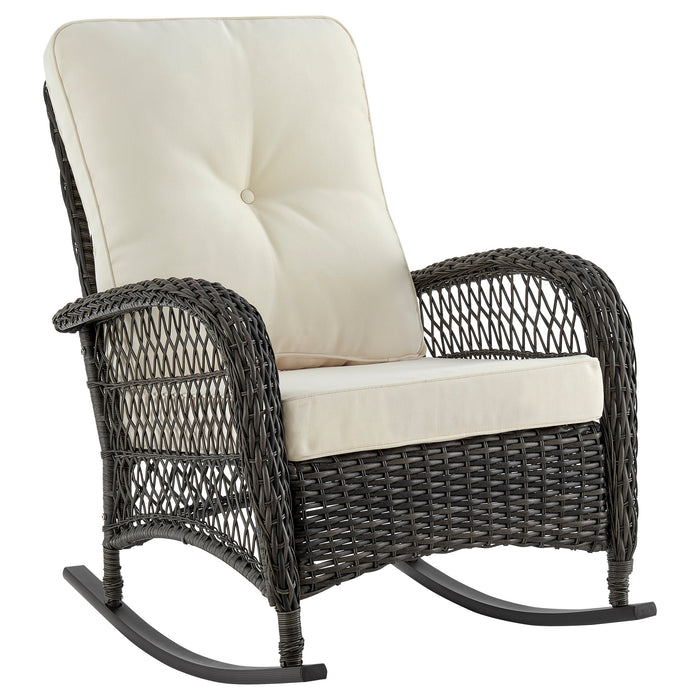 Manhattan Comfort Furttuo Steel Rattan Patio Outdoor Rocking Chair - Cream