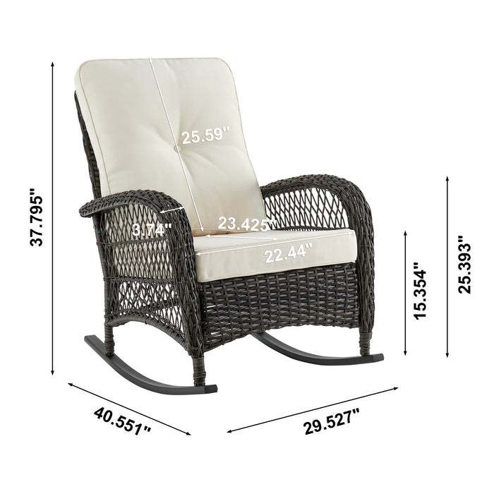 Manhattan Comfort Furttuo Steel Rattan Patio Outdoor Rocking Chair - Cream