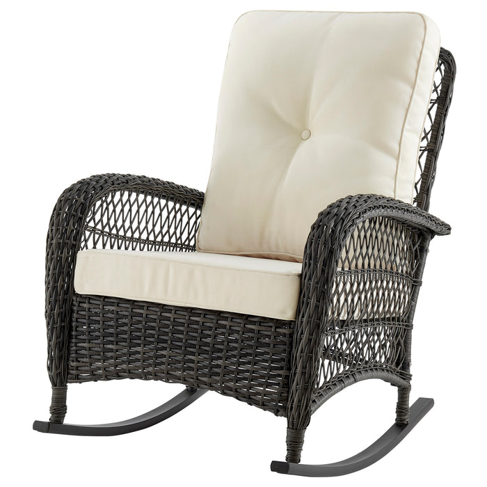 Manhattan Comfort Furttuo Steel Rattan Patio Outdoor Rocking Chair - Cream