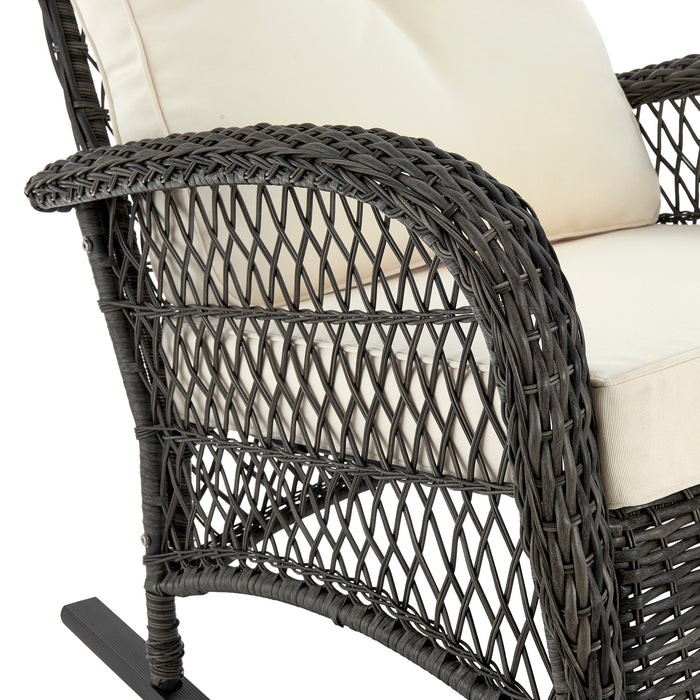 Manhattan Comfort Furttuo Steel Rattan Patio Outdoor Rocking Chair - Cream
