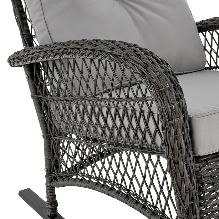 Manhattan Comfort Furttuo Steel Rattan Patio Outdoor Rocking Chair with Cushions - Grey
