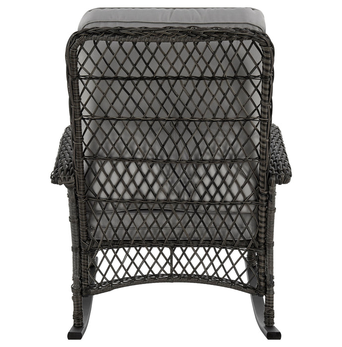 Manhattan Comfort Furttuo Steel Rattan Patio Outdoor Rocking Chair with Cushions - Grey