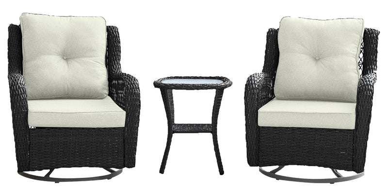 Manhattan Comfort Fruttuo Swivel Steel Rattan 3-Piece Patio Conversation Set - Cream