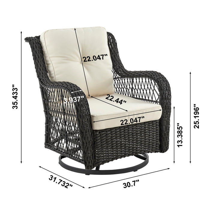 Manhattan Comfort Fruttuo Swivel Steel Rattan 3-Piece Patio Conversation Set - Cream