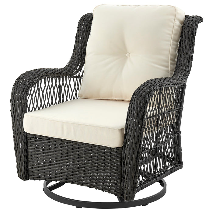 Manhattan Comfort Fruttuo Swivel Steel Rattan 3-Piece Patio Conversation Set - Cream