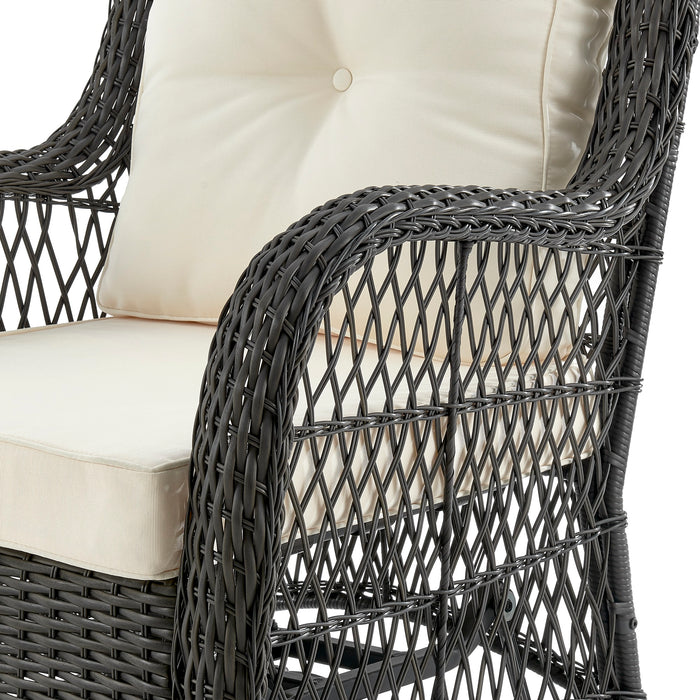 Manhattan Comfort Fruttuo Swivel Steel Rattan 3-Piece Patio Conversation Set - Cream