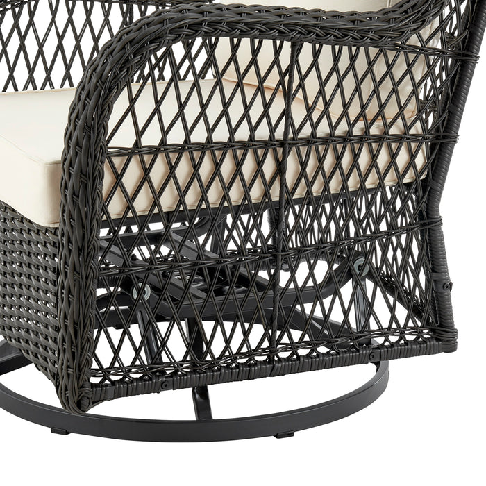 Manhattan Comfort Fruttuo Swivel Steel Rattan 3-Piece Patio Conversation Set - Cream